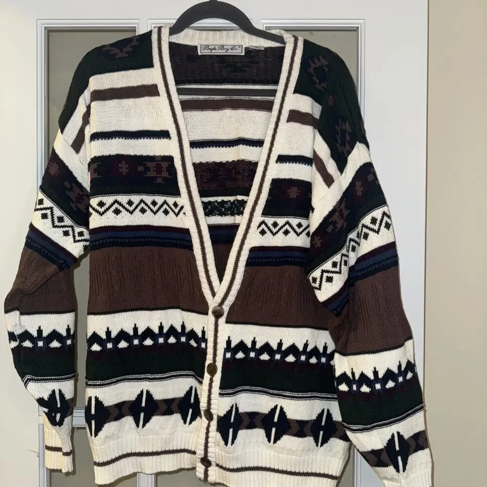 Vintage Grandpa Cardigan Bugle Boy Sweater Mens XL 90s Casual